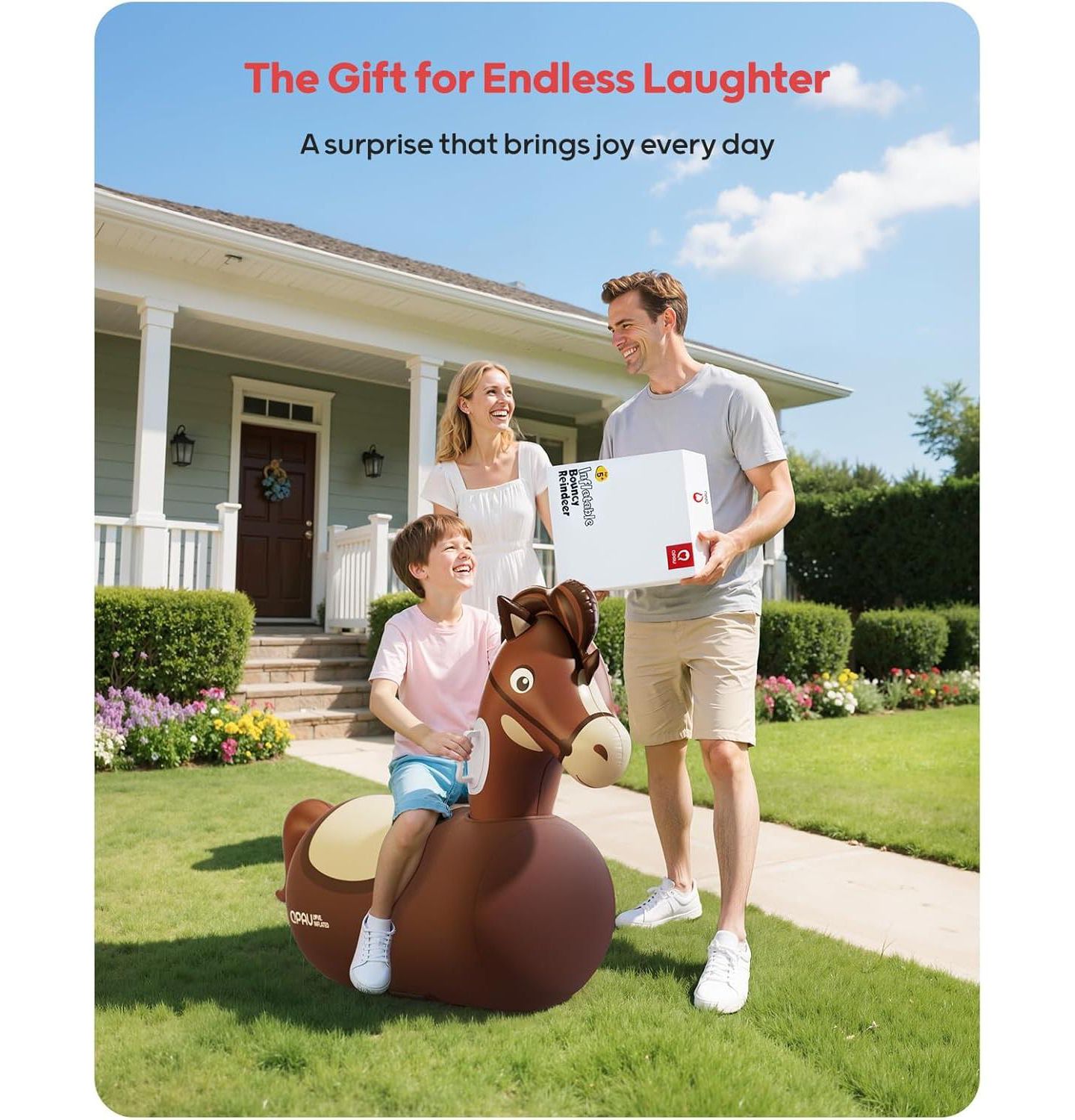Детская игрушка QPAU Giant Bouncy Horse Heavy-Duty Inflatable Hopper, 220 lb Weight Capacity, Ages 8+, цвет: Коричневый — фото 2