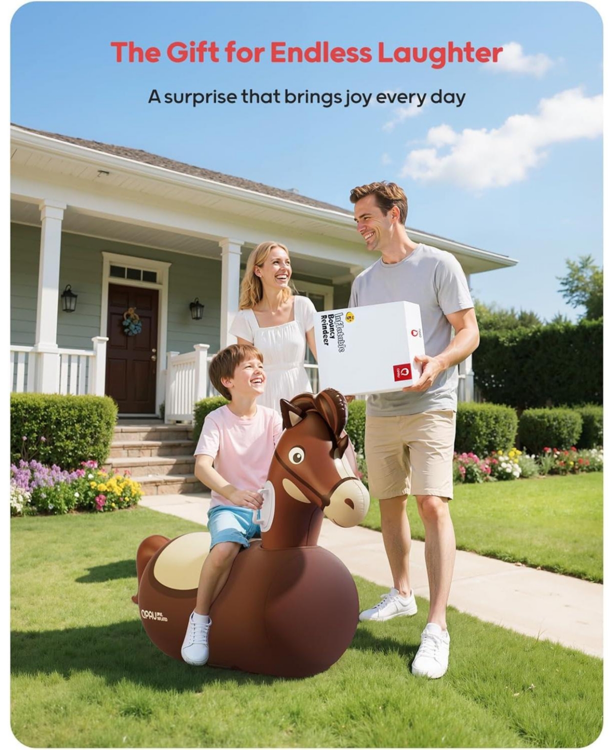 Qpau Infatable Bouncy Horse Toys with Hand Pump, Heavy Duty Giant Bouncy Pal, 220lbs Load Capacity, Ride On Bouncy Animal Hopper Toy