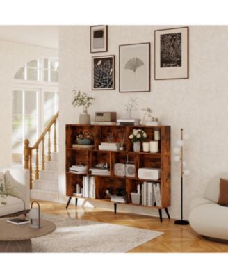 10-Cube Wooden 3-Tier Bookcase with 5 Iron Legs, Freestanding Storage Organizer for Home Office