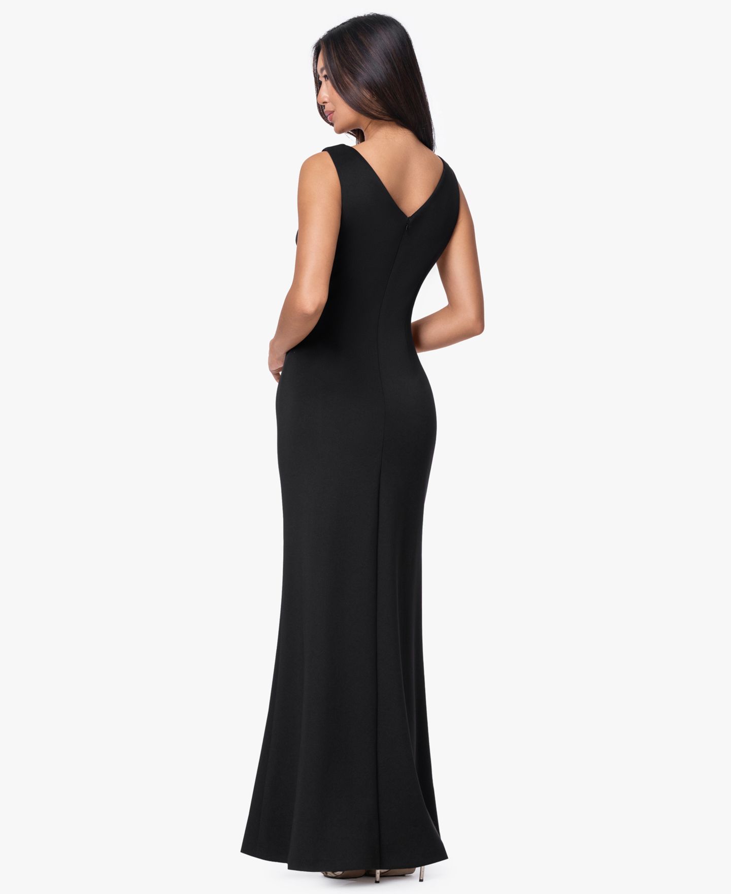 Женское платье B&A By Betsy and Adam Techno Scuba V-Neck Gown, цвет: Чёрный / Белый — фото 4
