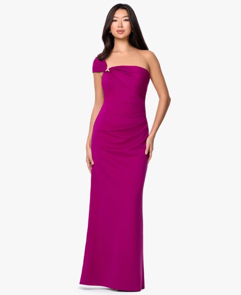 Женское платье B&A By Betsy and Adam One-Shoulder Trim Gown, цвет: Fushia