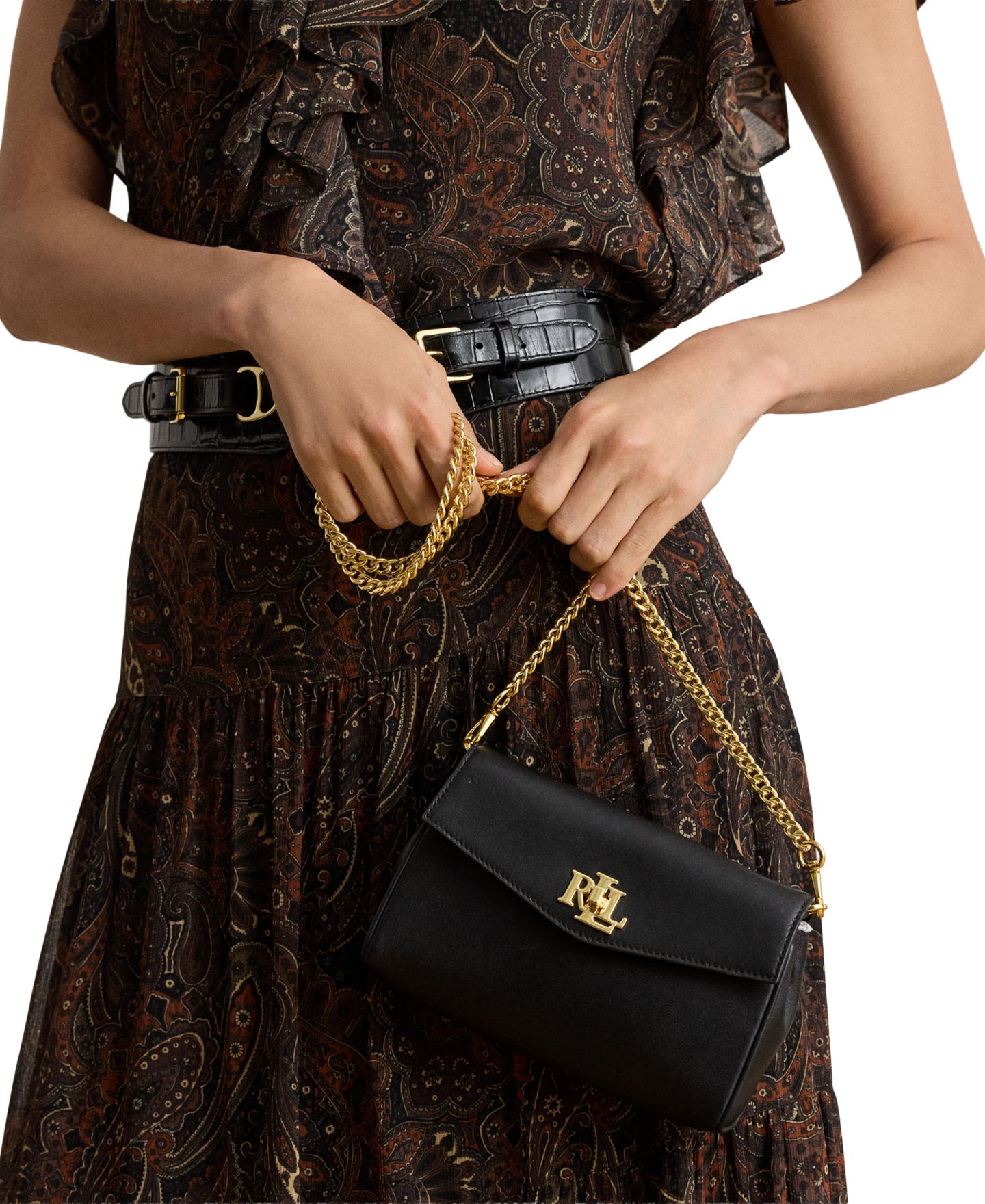 Женская сумка Lauren Ralph Lauren Turnlock Leather Wristlet Crossbody, цвет: Чёрный — фото 2