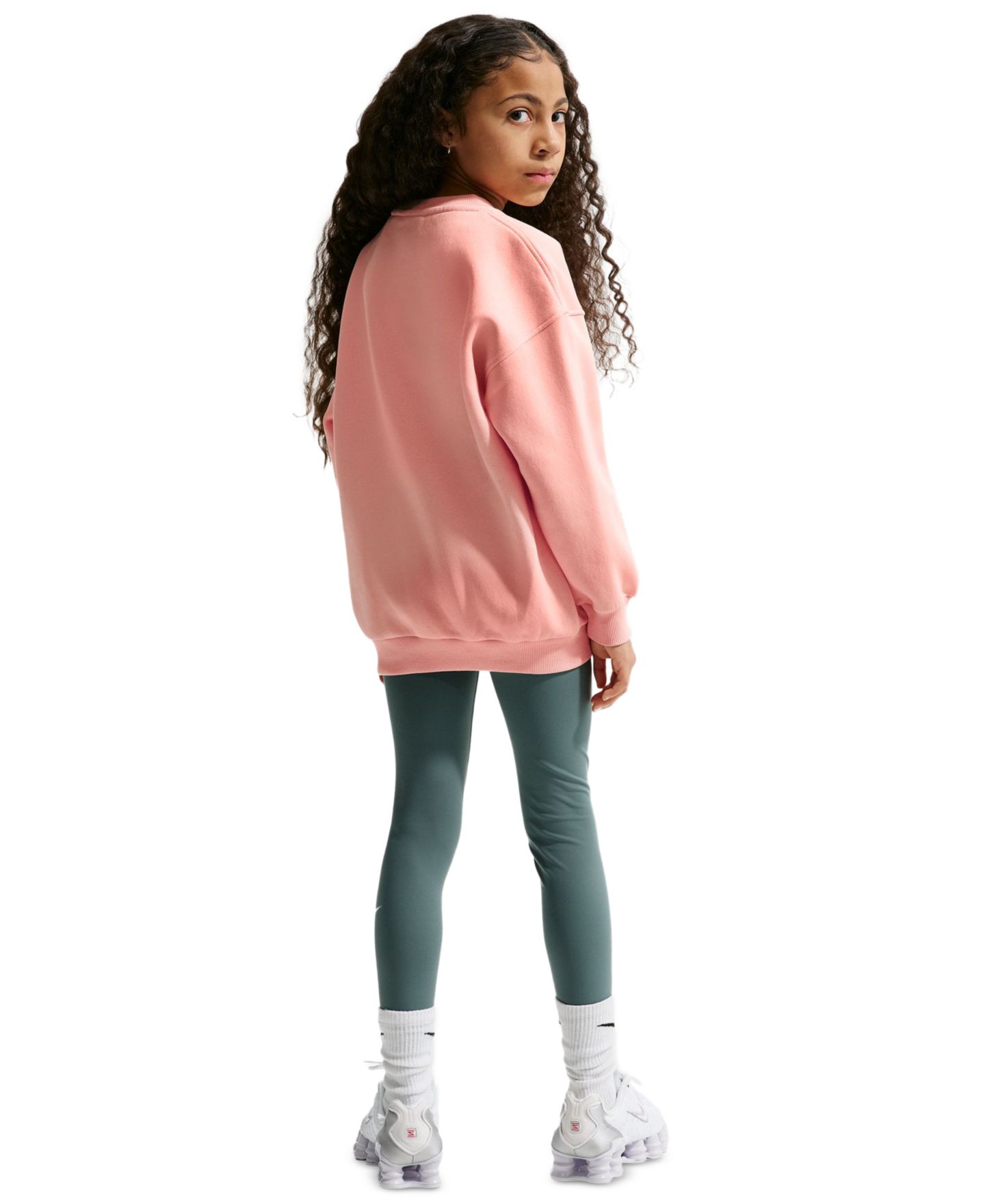 Свитшот Nike Sportswear Club Fleece Oversized-Fit Sweatshirt для девочек, цвет: Оранжевый / Белый — фото 5