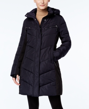 Calvin klein hooded quilted colorblock puffer coat 2025