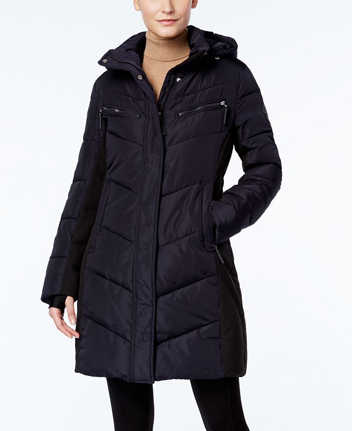 Calvin Klein - Hooded Quilted Colorblock Puffer Coat