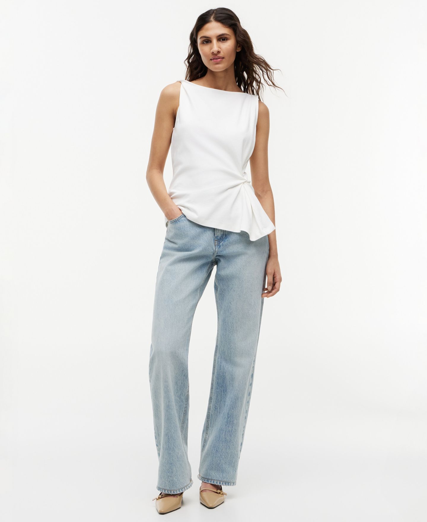 Женский топ Tommy Hilfiger Interlock Knot Sleeveless Cotton Top, цвет: Экрю — фото 2