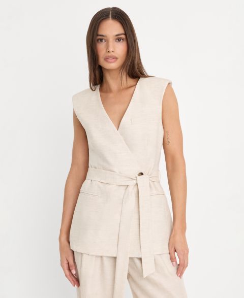 Женский жилет Good American Linen Sleeveless Belted, цвет: Овсяный