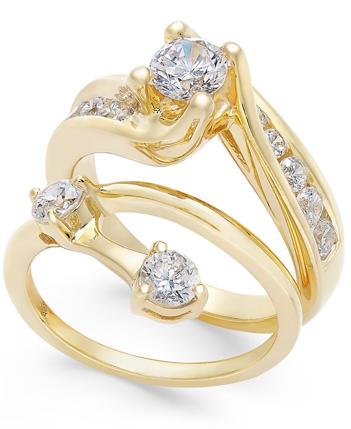 Macy's Diamond Interlocking Bridal Set (1-1/2 ct. t.w.) in 14k Gold ...