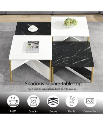 Mid-Century Square Nesting Coffee Table Set of 4, Adjustable Combined Center Table for Home Living Room Decor