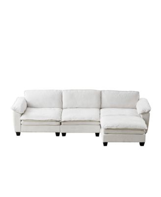 L-Shaped Sectional Sofa with Ottoman - Chenille 3- Seater Couch with Removable Washable Covers and Solid Wood Frame for Living Room