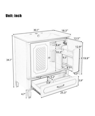 30 Inch Bathroom Vanity with Sink Vintage Style Multi Functional Storage Space Door Shelf Soft Closing Door