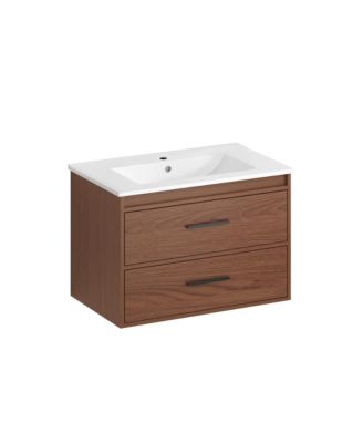30 Inch Reddish Wall Mounted Bathroom Vanity with Soft Close 2 Drawers