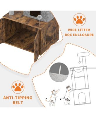 Cat Tree with Litter Box Enclosure, 2-in-1 Modern Cat Tower with Scratching Posts, Multiple Platform and Large Condo