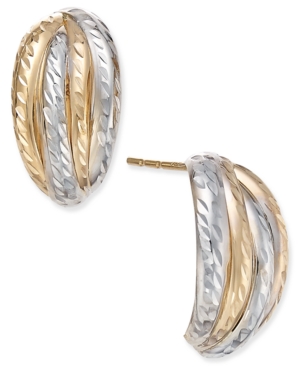 image of Two-Tone Textured Stud Earrings in 10k Yellow and White Gold