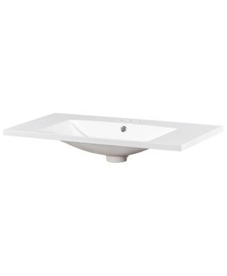 36-Inch Resin Bathroom Sink Vanity Top, Basin with 3 Faucet Holes, Scratch and Stain Resistant for Modern Bath.