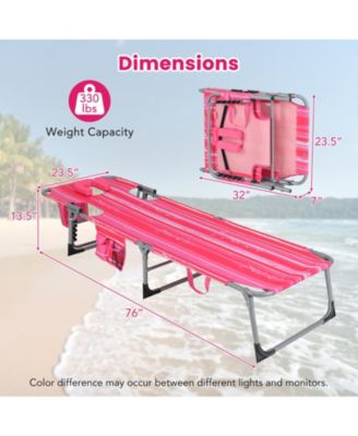 Adjustable Folding Beach Lounge Chair with Face Hole and Pillow