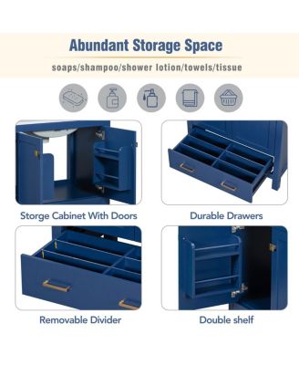 60 Inch Double Bathroom Vanity Set, Freestanding Solid Wood Cabinet with Ceramic Sinks and Soft Close Doors, Modern Storage.