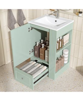 20 Inch Bathroom Vanity with Ceramic Sink, Soft Close Drawer and Side Shelves, Freestanding Storage Cabinet for Small Spaces.
