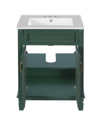 24 Inch Freestanding Bathroom Vanity with Ceramic Sink, Soft Close Storage, Solid Wood Cabinet for Small Spaces.