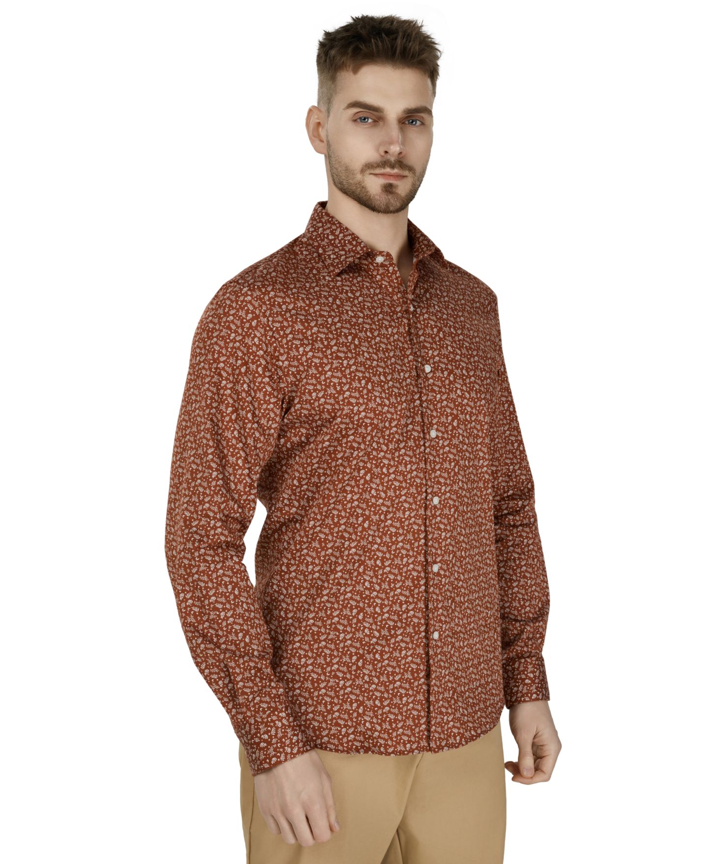 Мужская рубашка Bar III Slim-Fit Daniel Floral Dress Shirt, цвет: Состаренный красное дерево комбинированный — фото 4