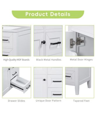 30 Inch Modern Bathroom Vanity Base without Sink, Solid Wood Cabinet with Drawers and Door Shelf, Freestanding Storage.