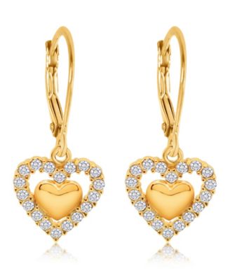 Girls 18K Gold Plated Heart Hypoallergenic Earrings with Sterling Silver Leverbacks