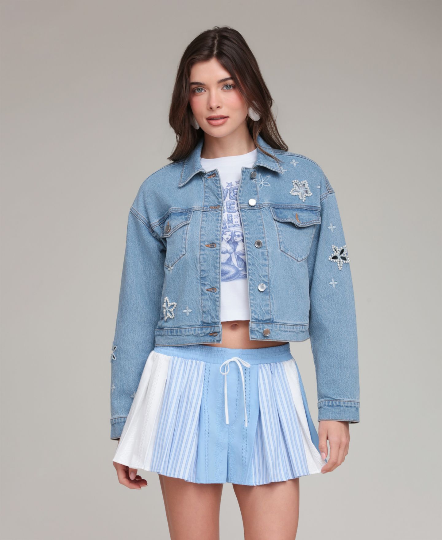 Женская куртка Avec Les Filles Embroidered Detail Collared Denim Jacket, цвет: Варёный — фото 5