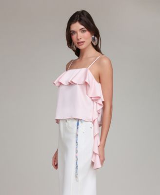 Women's Asymmetrical Ruffle Detail Square Neck Top