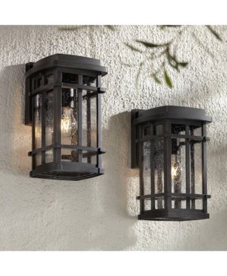 Neri Mission Industrial Outdoor Wall Light Fixtures Set of 2 Oil Rubbed Bronze 12 1/2" Clear Seedy Glass for Exterior
