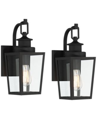 Ackerly Modern Outdoor Wall Light Fixtures Set of 2 Textured Lantern Frame 14" Clear Glass for Post Exterior