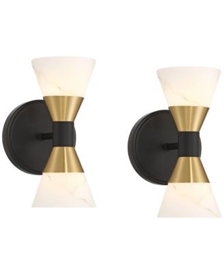 Possini Euro Domino 9 1/2"H Brass 2-Light Wall Sconce Set of 2
