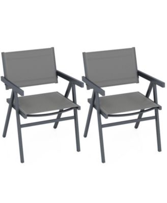 Outdoor Dining Chairs Set of 2 with Breathable Fabric Seat and Metal Frame