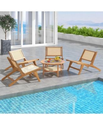 Teak Wood Dining Chair with Handwoven Rattan Seat and Backrest