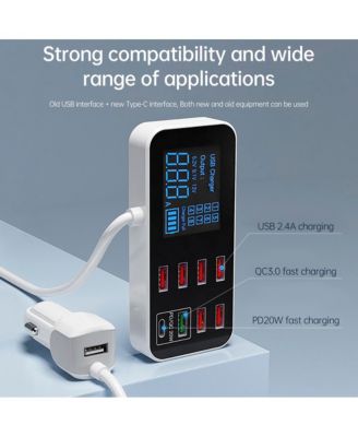 40W 8-Port Car Charger with PD20W Fast Charging and Digital Display