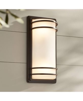 Habitat Modern Industrial Outdoor Wall Light Fixtures Set of 2 Rubbed Bronze 16" Opal Glass for Post Exterior Barn Deck