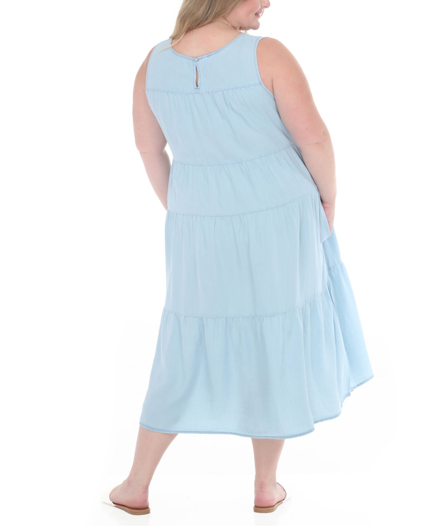 Женское платье White Mark Plus Size Sleeveless Tiered Swing Midi, цвет: Светлый синий — фото 5