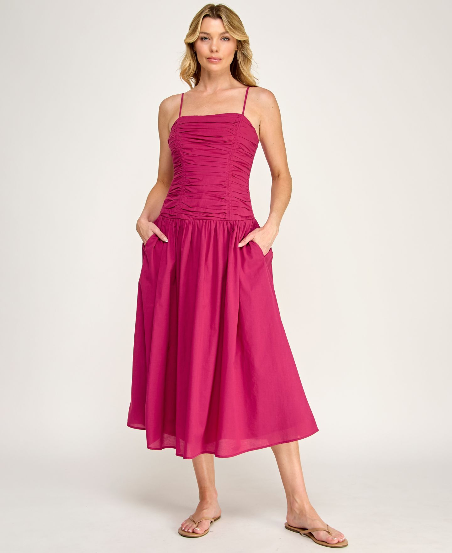 Женское платье ROW A Juniors' Gathered-Bodice Fit & Flare, цвет: Сангрия — фото 2