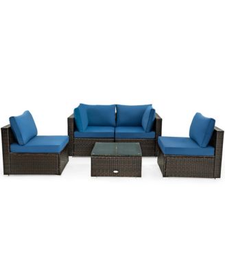 5 Pieces Rattan Patio Conversation Set Sofa Furniture Set with Cushions