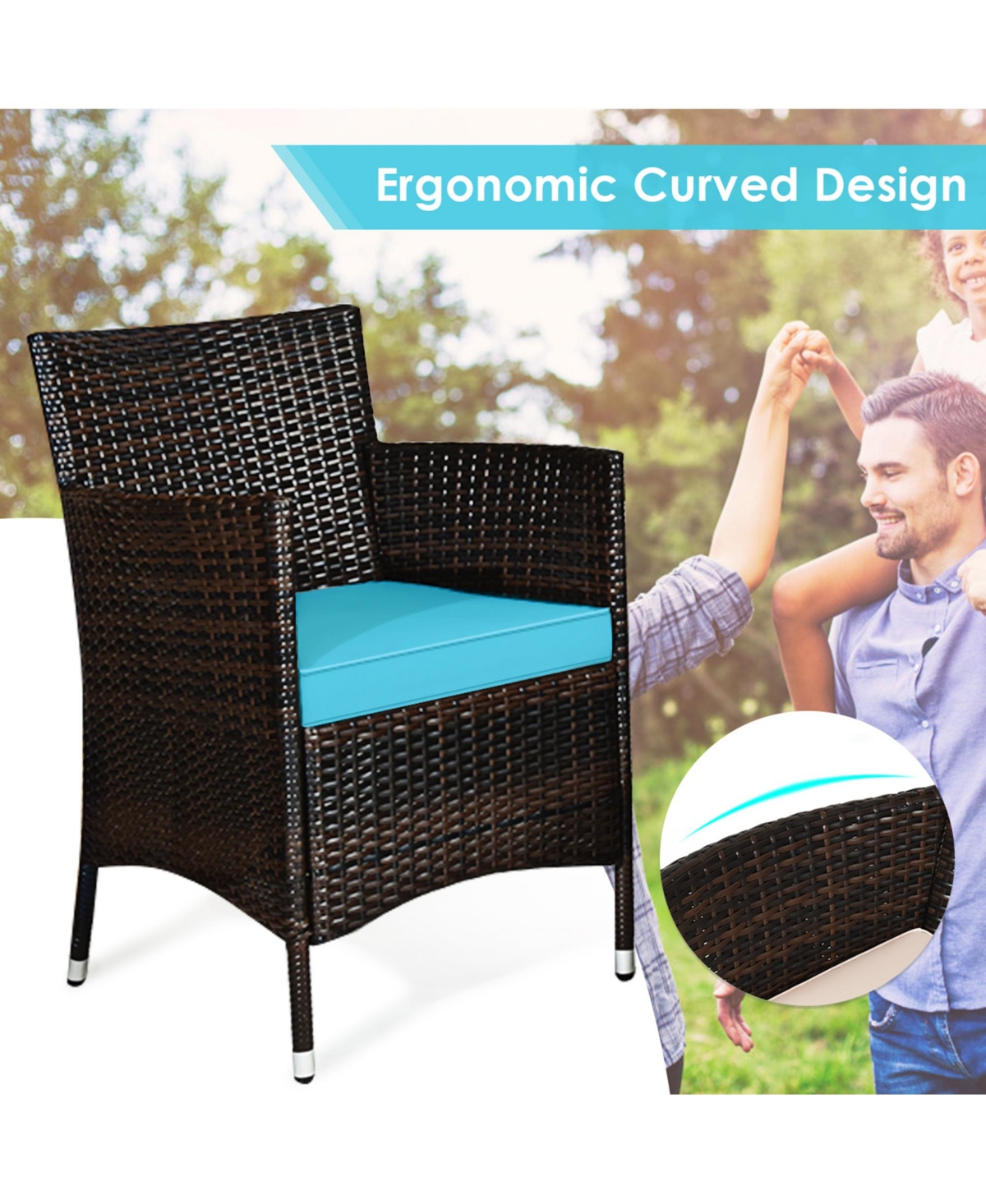 Gymax 4 Pieces Patio Rattan Conversation Furniture Set Outdoor w/ Cushion