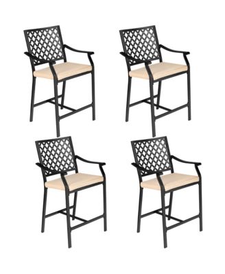 4pieces Patio Bar Stool Counter Height Cushioned Chair Armrest Garden Deck