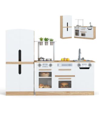 Wooden 2 Piece Play Kitchen for Kids with Fridge and Water