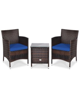 3PCS Patio Rattan Chair and Table Furniture Set Outdoor w/ Cushion