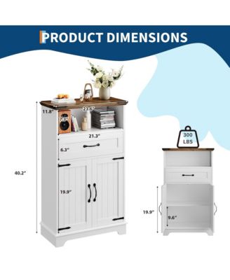 Farmhouse Bathroom Storage Cabinet - Wooden Furniture with Doors, Drawers and Adjustable Shelf - Rustic Organizer for Kitchen, Laundry