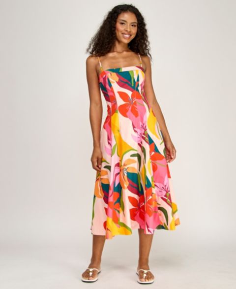 Женское платье Alex & Sophia Juniors' Printed Poplin Square Neck Midi, цвет: Разноцветный