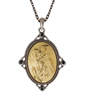 Black-Tone and 14k Gold-Dipped Guardian Angel Pendant Necklace