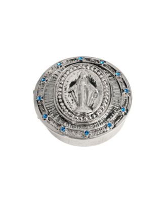 Symbols of Faith Silver Tone with Sapphire Pill Box - Blue 55$