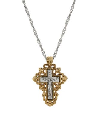 Silver Tone Gold Silver Crucifix Necklace