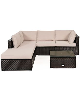 6PCS Rattan Patio Sectional Sofa Set Outdoor Furniture Set w/ Cushions