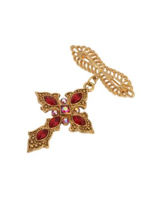 Gold Tone Siam Crystal Cross Pin