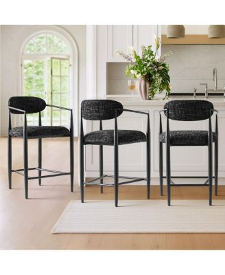 Set of 3 Modern Chenille Counter Height Bar Stools with Arms